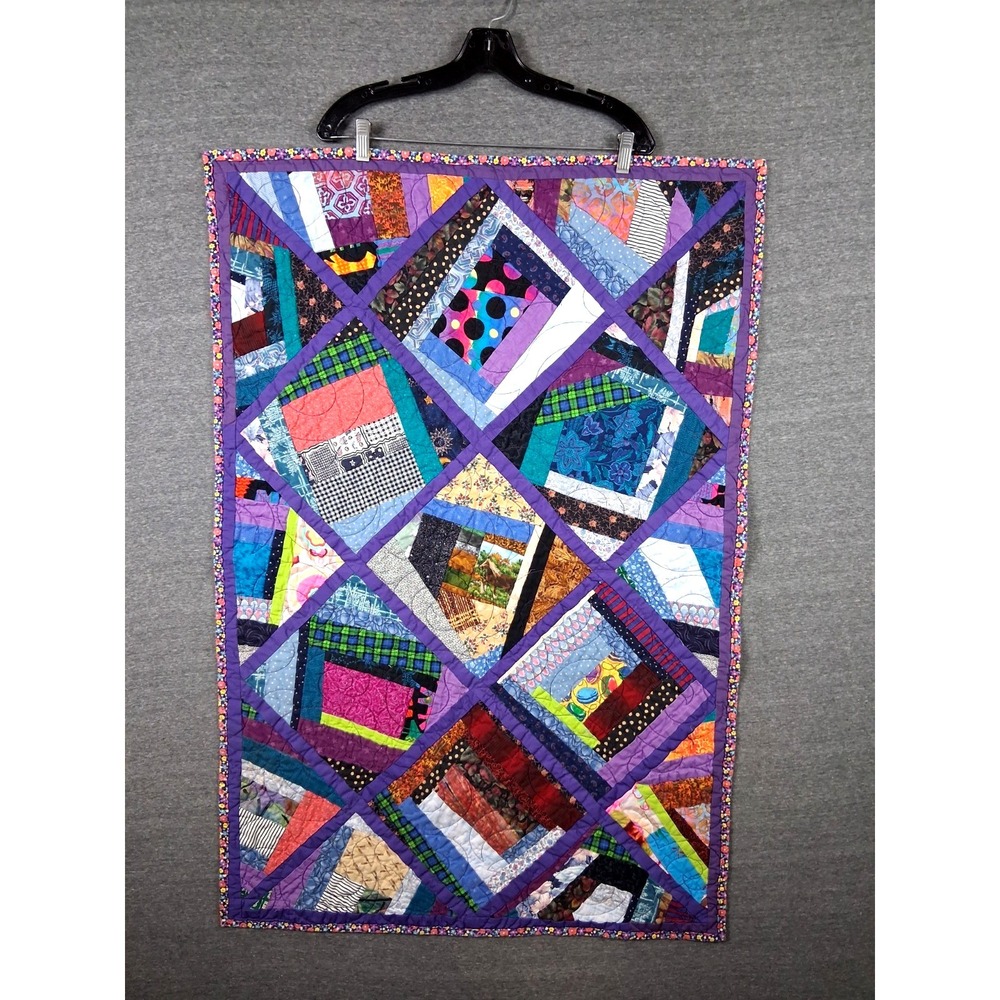 Handmade‎ Quilt Guild Multi Throw Quilt Blanket Ditzy Crazy String 42x26